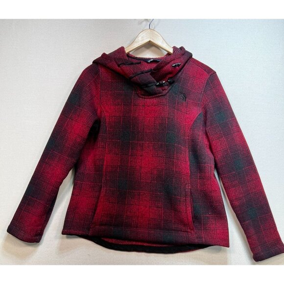 The North Face Women's Pullover Fleece Hoodie Size M Red Black Plaid Long Sleeve - Picture 1 of 13